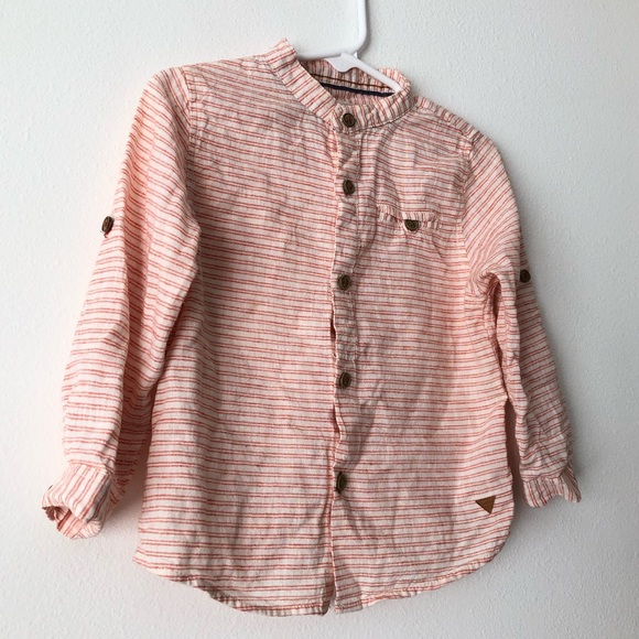 ZARA Mandarin Collar Striped Shirt - Picture 2 of 5